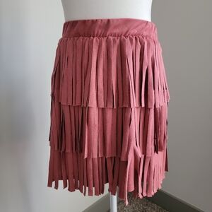 NWOT Fringed Mini Skirt Terracotta / Dusty Rose
